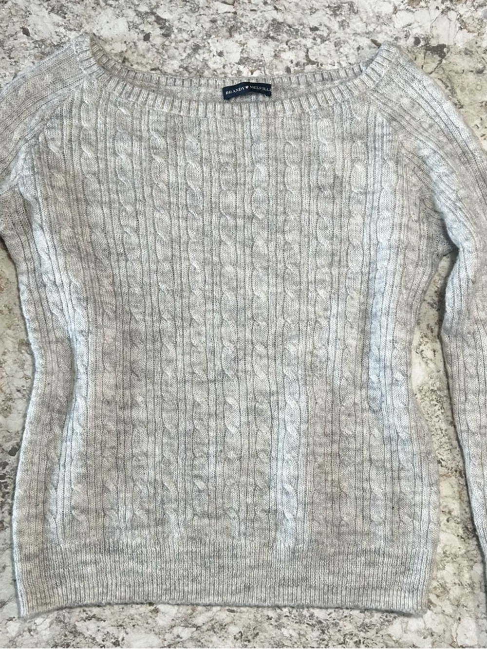 Brandy Melville Men's Cable Crewneck Sweater - Heather Gray